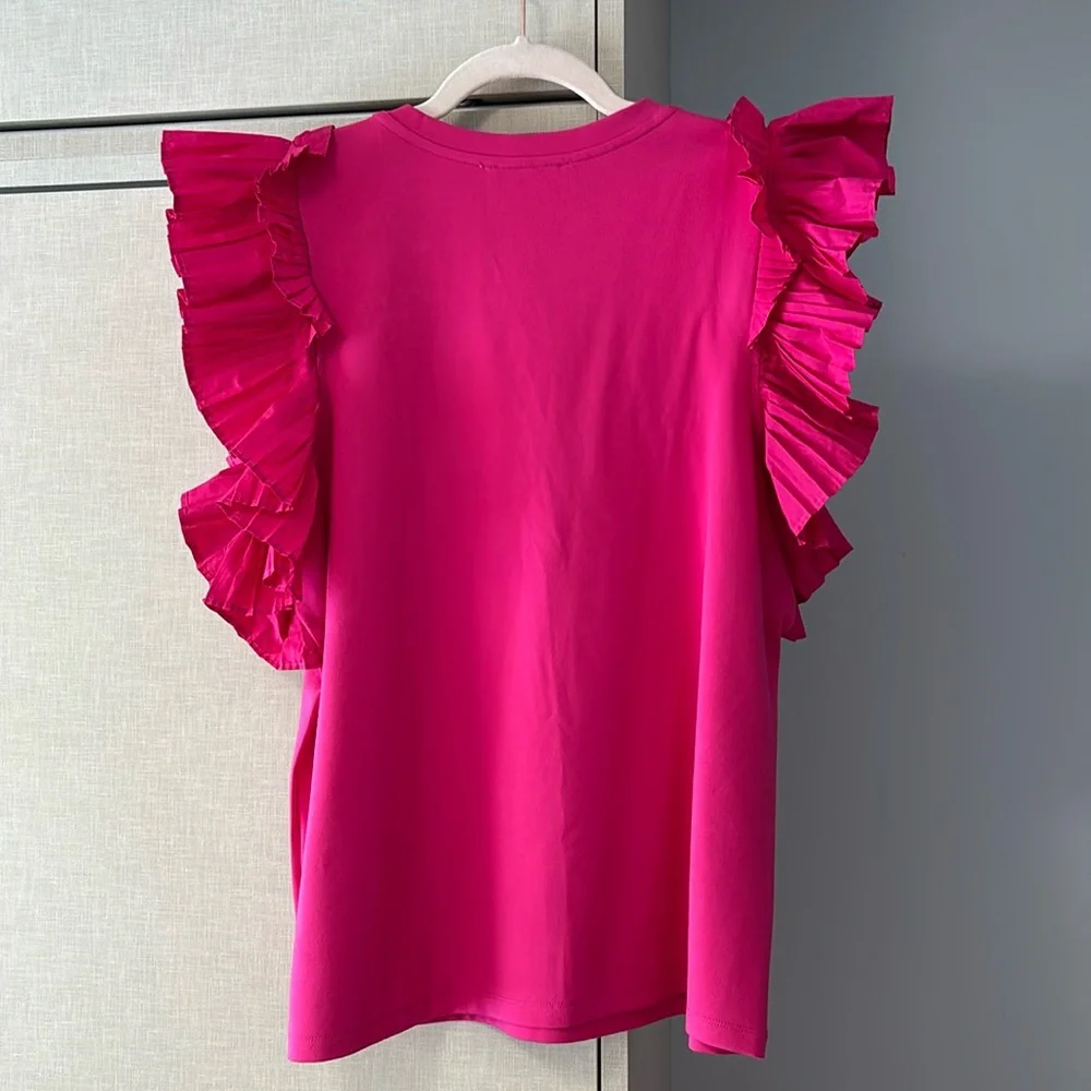 NWOT Anthropologie Fuchsia ruffle sleeves Top size M never worn. - Picture 5 of 6